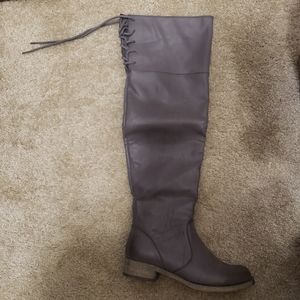 MIA Women's Taupe Minute Over the Knee Riding Boots Lace Back Size 7